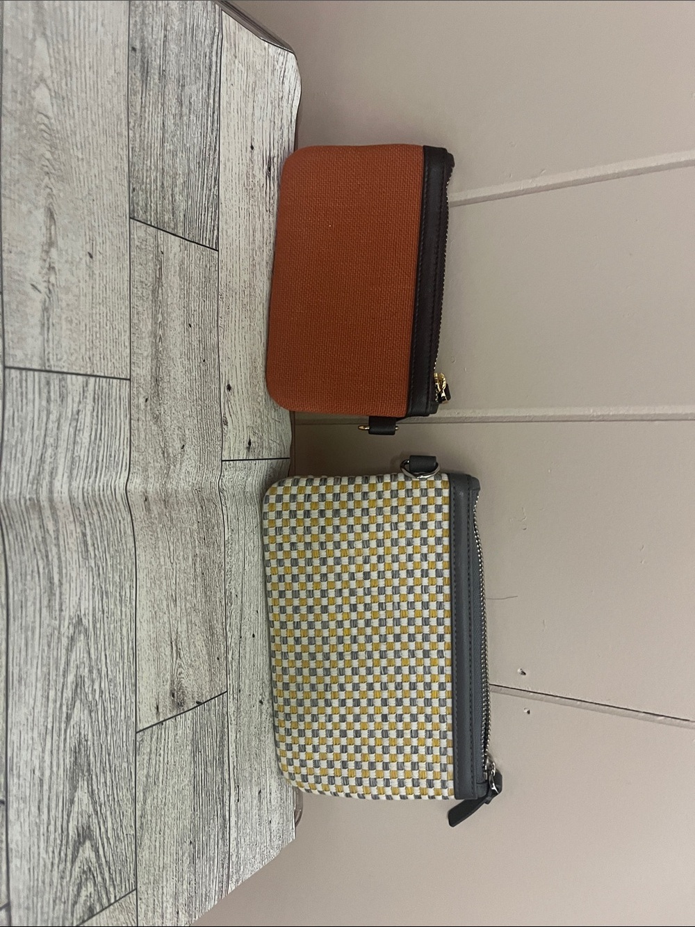 Two-Piece Mini Zip Bag Set in Rust Orange and Yellow Check